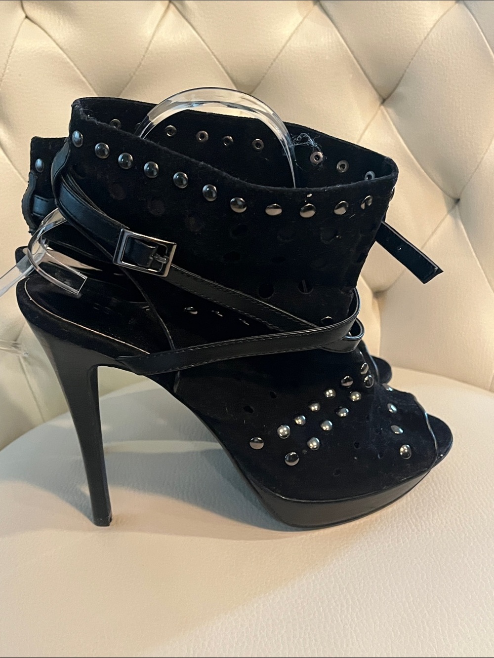 Bakers Black Studded Peep-Toe Stiletto Booties - Picture 4 of 11